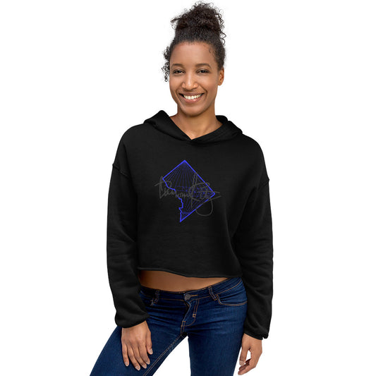 DIAMOND CITY LOGO - CROP TOP HOODIE - BLACK / BLUE